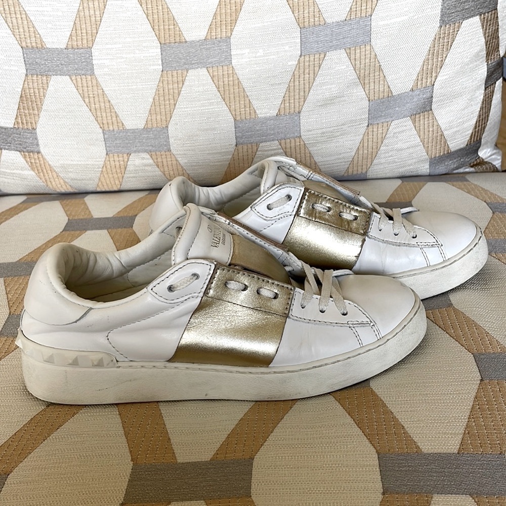 Valentino white and gold leather sneakers